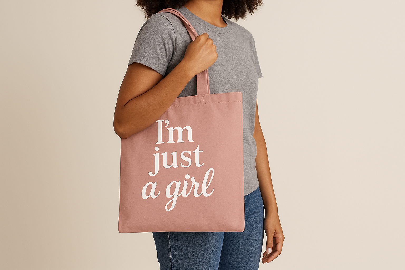 Tote bag rose I'm just a girl portée corrigée